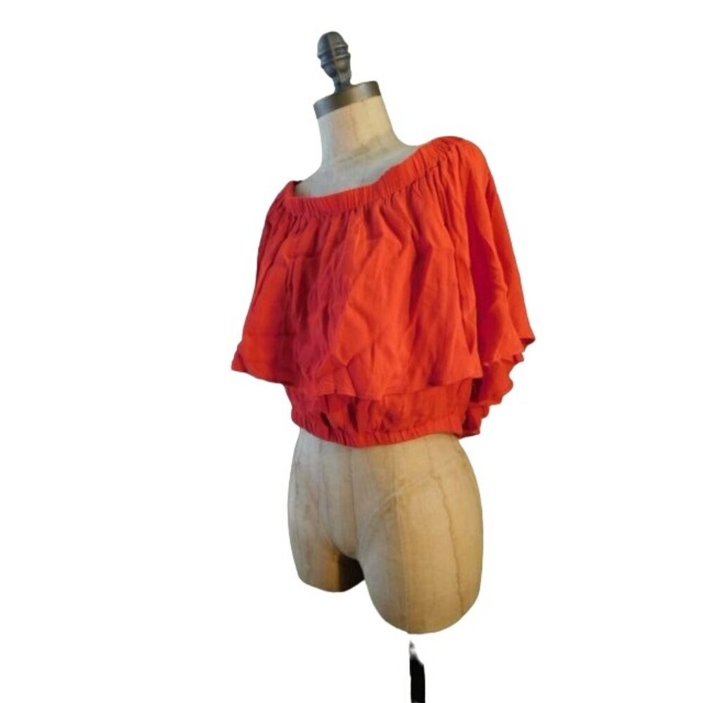 Gibson Latimer Size M Medium Cropped Ruffle Flowy Blouse Top NWT $69 - Picture 2 of 3